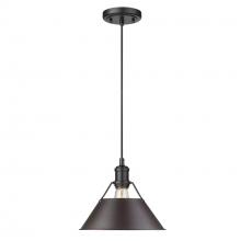  3306-M BLK-RBZ - Orwell BLK Medium Pendant - 10" in Matte Black with Rubbed Bronze shade